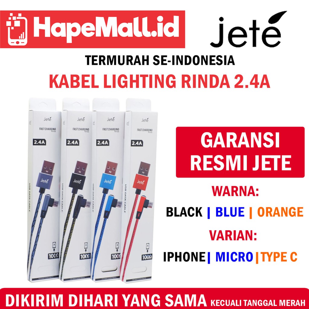 JETE KABEL LIGHTING RINDA CA1 2.4A GARANSI RESMI JETE TERMURAH