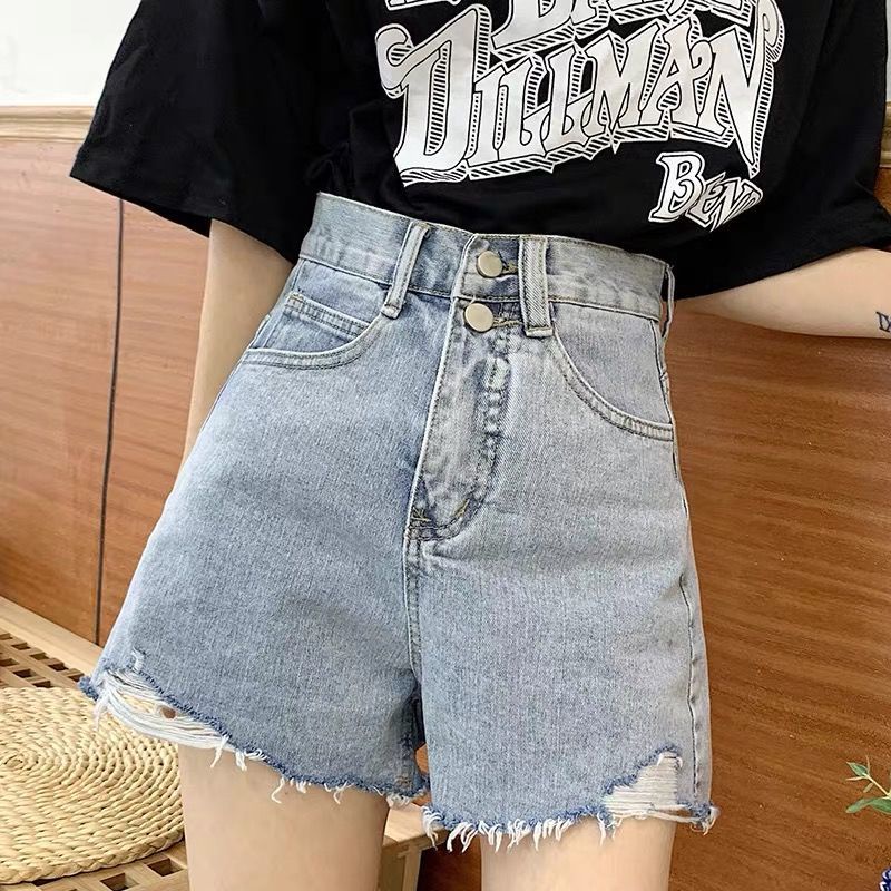 Celana Jeans Pendek Wanita Hot Pants Jeans korean style high waist Ripped sobek hotpants denim dewasa Robek xl XXl Biru hot pants kekinian shorts pants cewek ootd