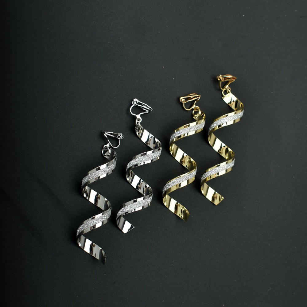 Anting Klip Tanpa Tindik Model Spiral Geometris Untuk Wanita