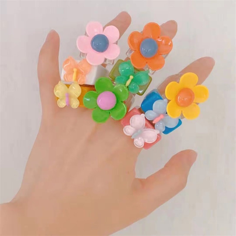 Perhiasan Cincin Batu butterfly Bahan resin Warna Permen Untuk Pria Dan Wanita
