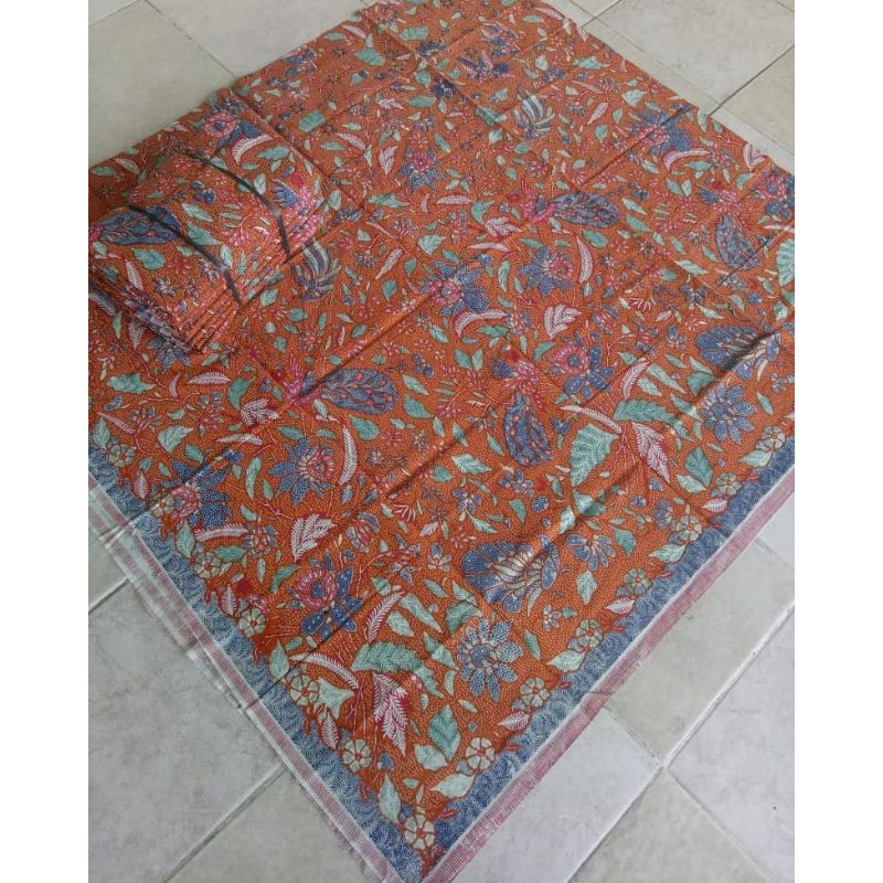 Kain Batik katun print motif tiga negeri orange
