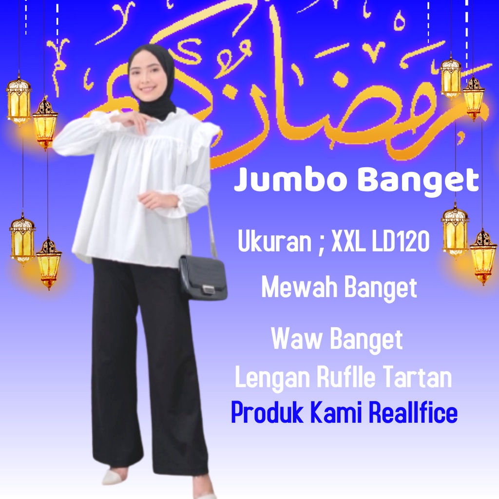 Atasan Jumbo Wanita Blouse Wanita Jumbo Ld 120 XXL Blouse Oversize Atasan Big Size XXL Ld 120 Wolfis Polos Wanita Blus SALMA Tartan Lengan Ruflle Remaja-1