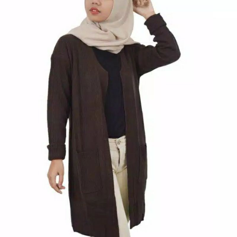 DISCON!!CARDIGAN RAJUT WANITA /LONG CARDIGAn BELLE /CardIgan Oversize /Cardigan Outer wanita /discon-Coklat