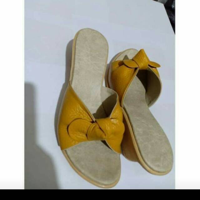 (Bisa cod) sandal kulit garut wedges oval model kokop pita