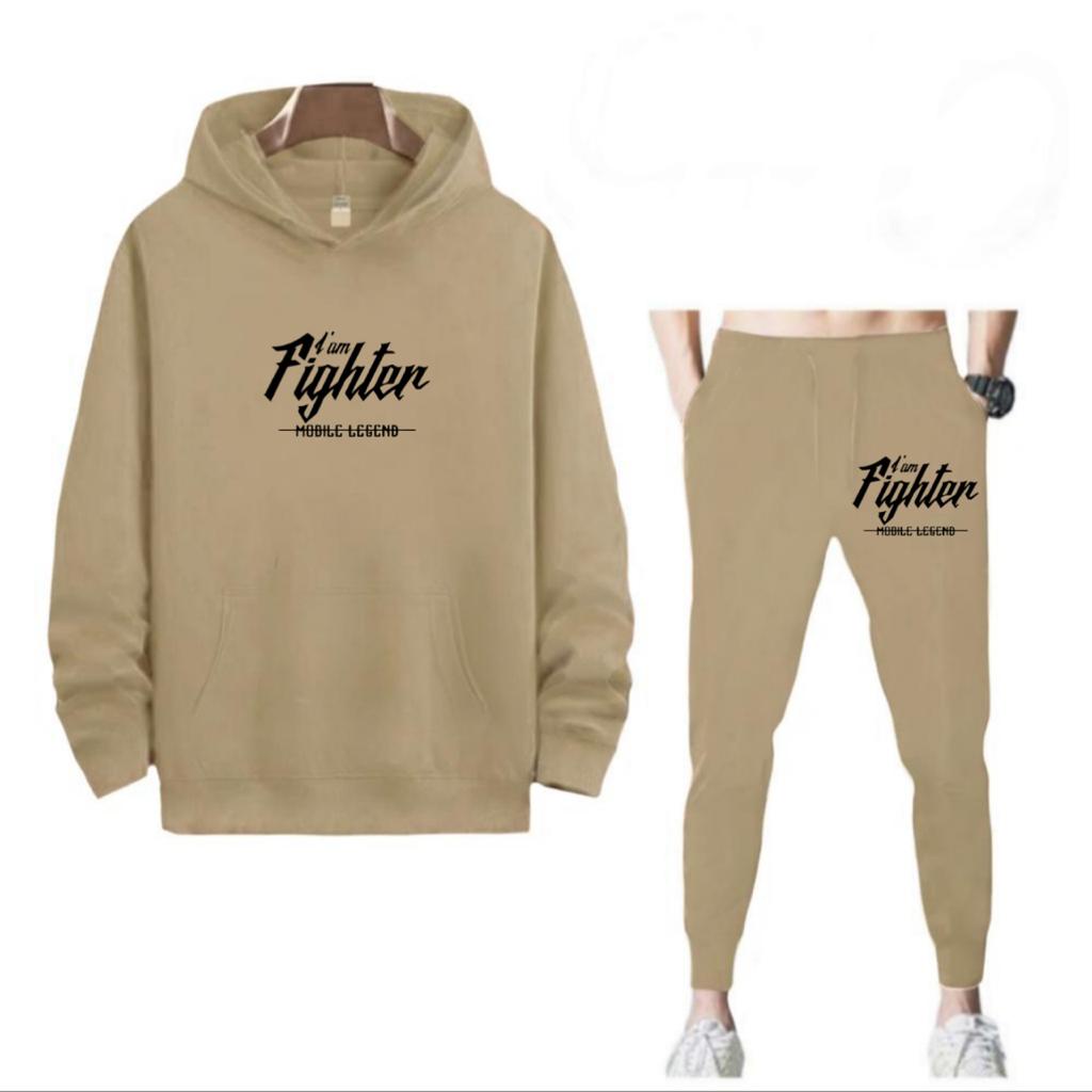 SETELAN PRIA HOODIE I AM FIGHTER DAN CELANA JOGGER MURAH TERLARIS