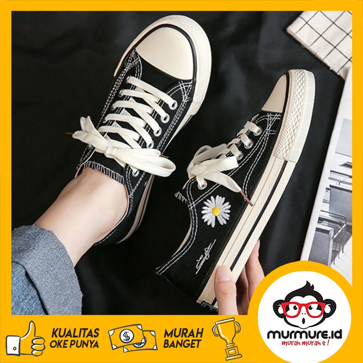 MURMURE.ID | SEPATU CANVAS WANITA IMPORT MOTIF BUNGA DAISY FASHION SNEAKER WANITA TERLARIS SEPATU KANVAS WANITA IMPORT