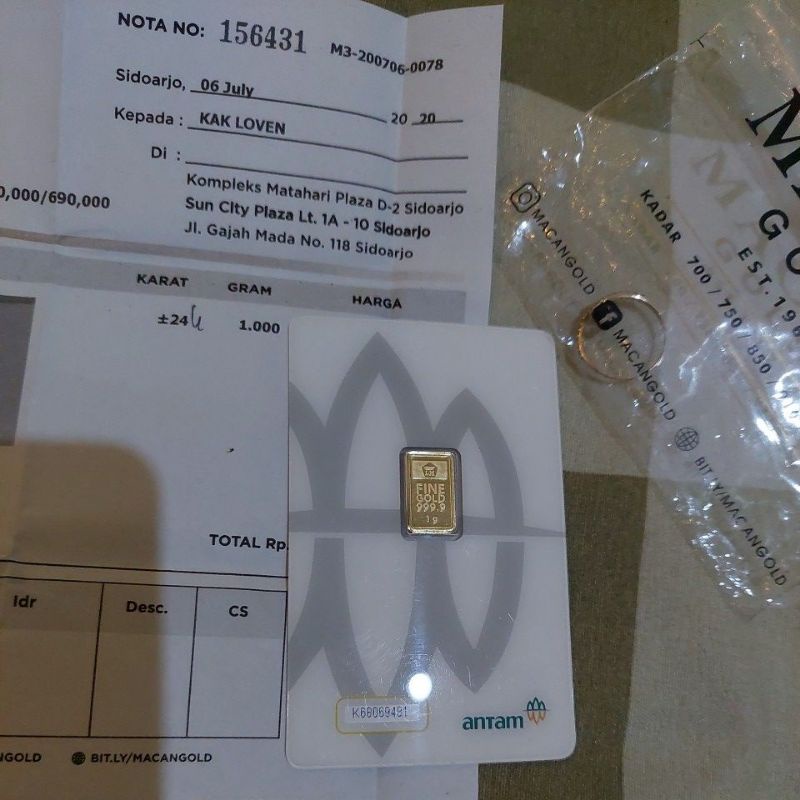 Emas Antam 1gr ( beli di Macan Gold)