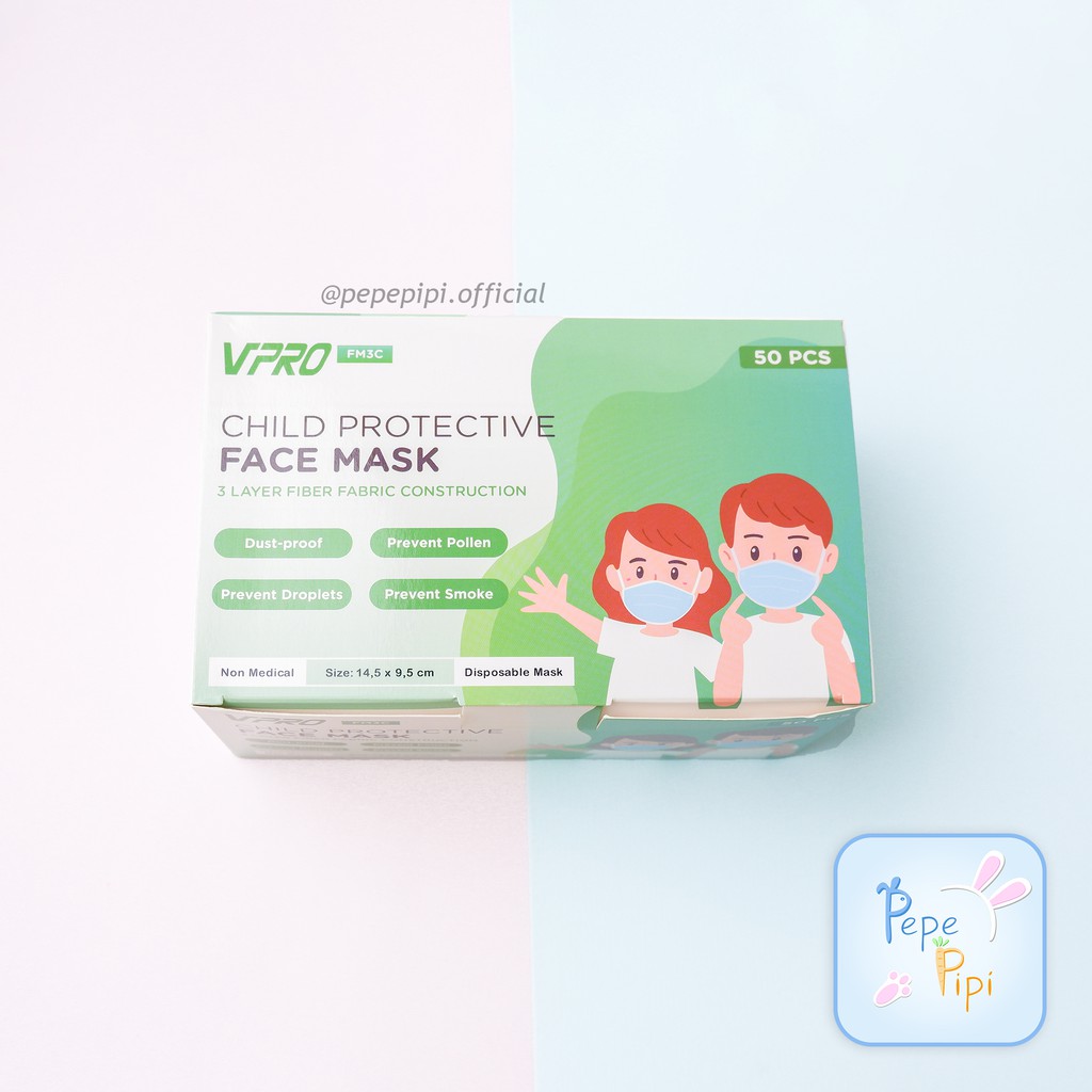 1 Pcs Masker VPRO Sekali Pakai Non Medis Disposable Mask Dewasa Anak 1 Buah 4D Earloop Headloop