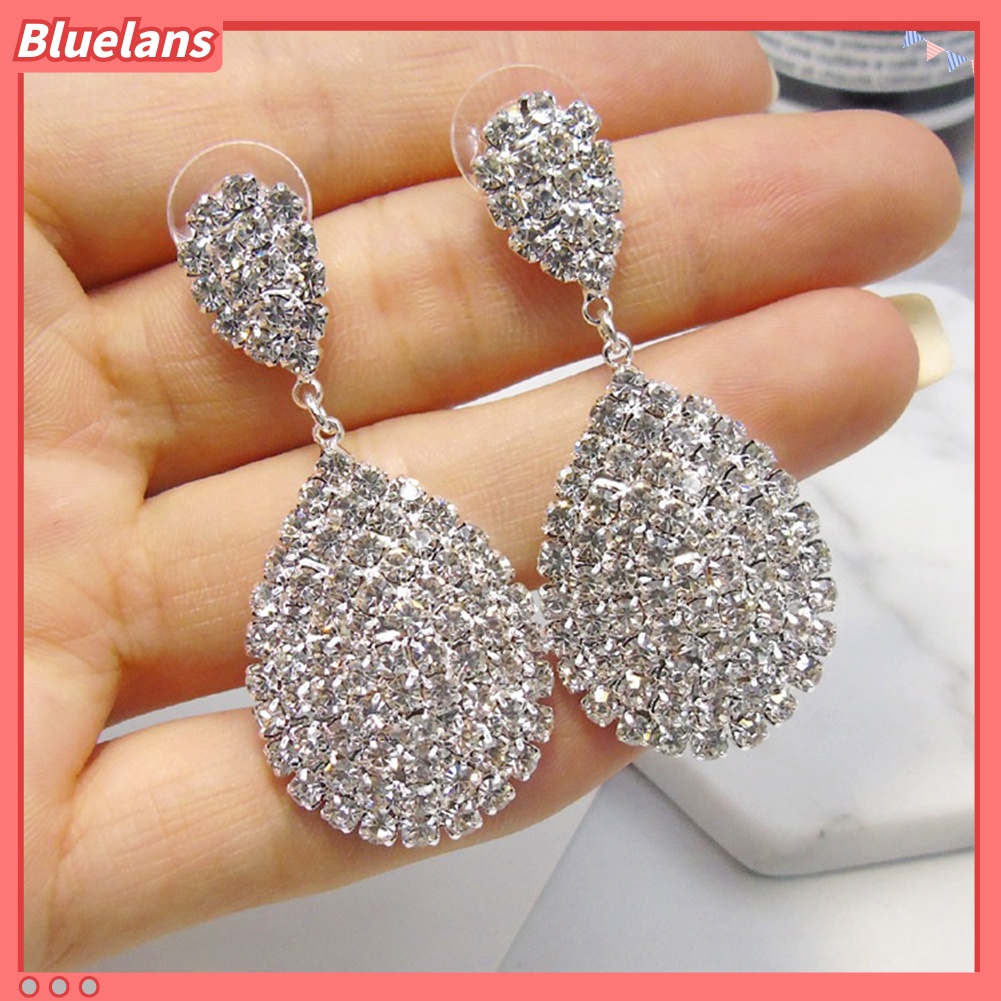 Bluelans Women Fashion Rhinestone Waterdrop Dangle Stud Earrings Wedding Party Jewelry