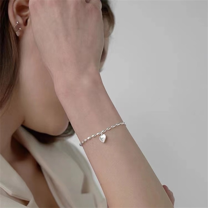 Gelang Liontin Hati Bahan s925 Silver Gaya Korea Jepang