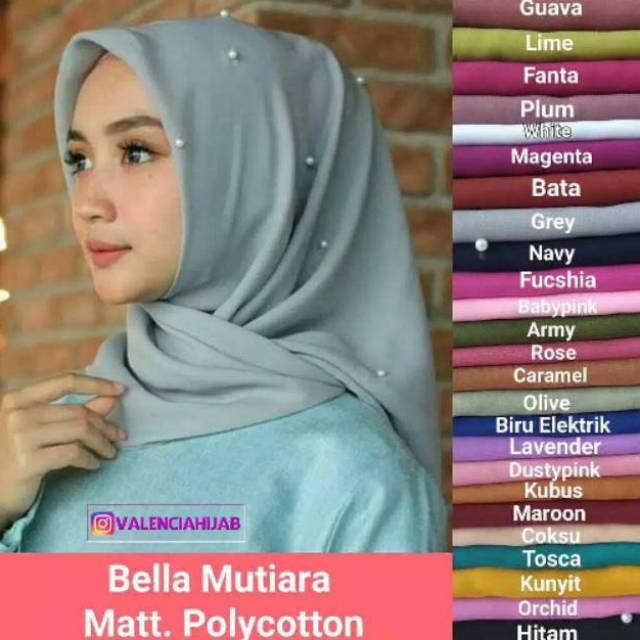 Hijab Jilbab Kerudung segiempat Bella MUTIARA (PEARLS) VALENCIA