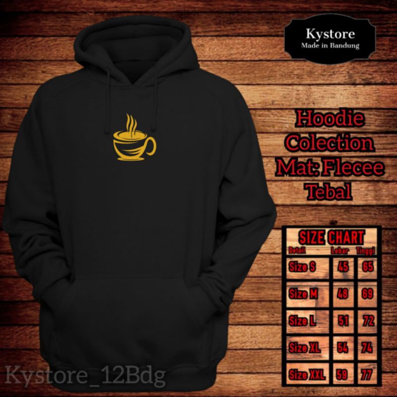 jaket flecee hoodie motif coffee