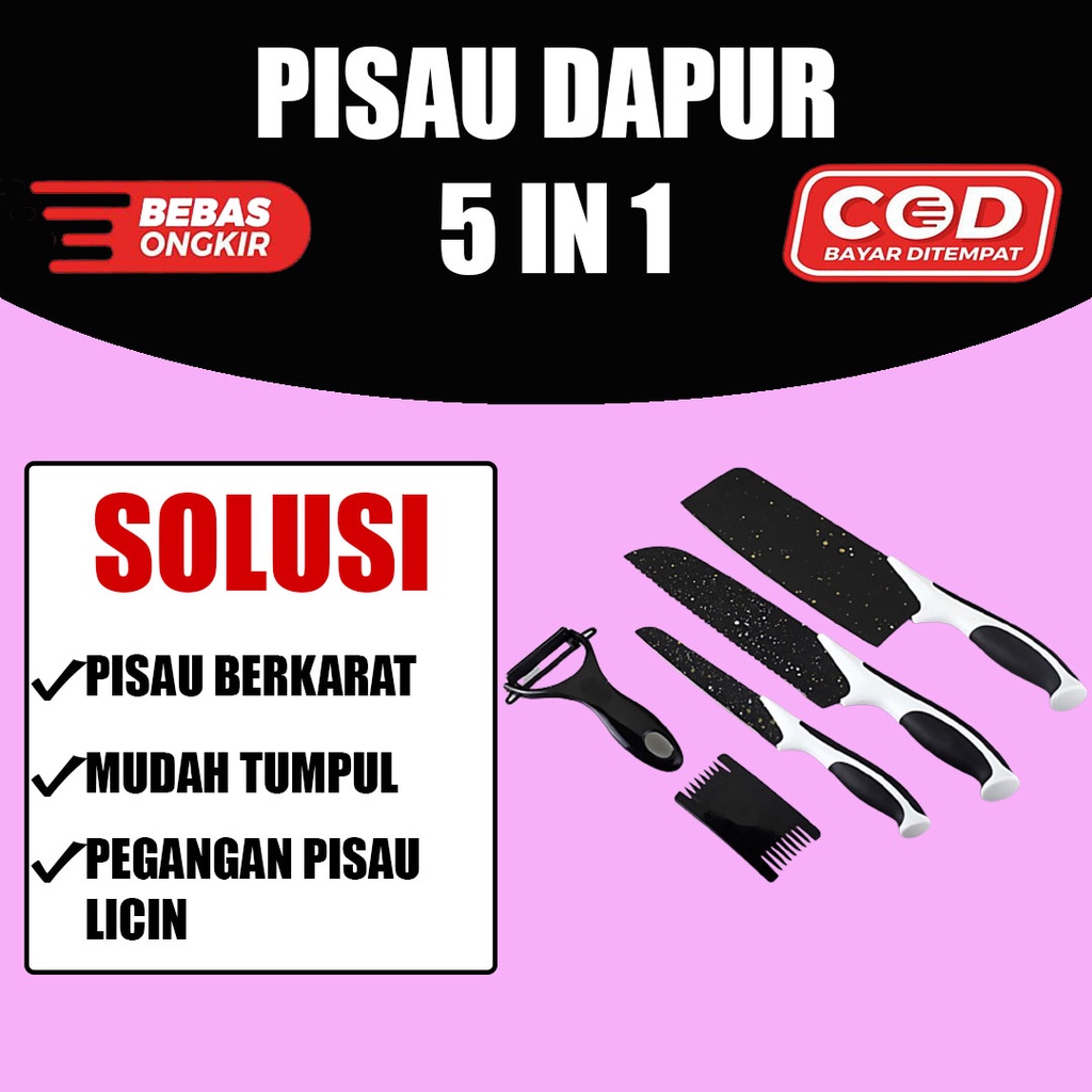 Set Pisau Dapur isi 5 pcs Pisau Dapur + Peeler Hitam J13