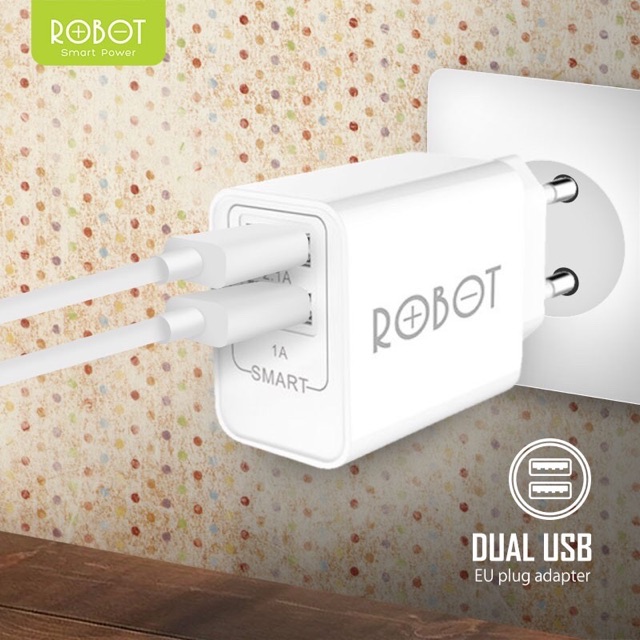 ROBOT Charger / Adaptor Dual USB Port (RT-C04S) + Kabel Data / Kabel Charge iPhone 1M - 2A (RDL100S)