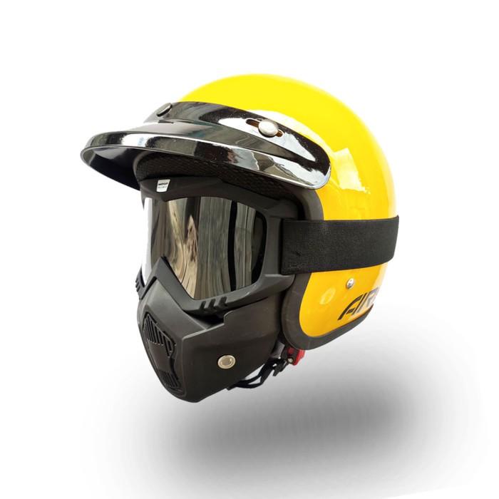 Bisa Cod / Ready Stock / HELM BOGO RETRO CARGLOSS VESPA KACA GOGGLE MASK HARGA MURAH - Kuning
