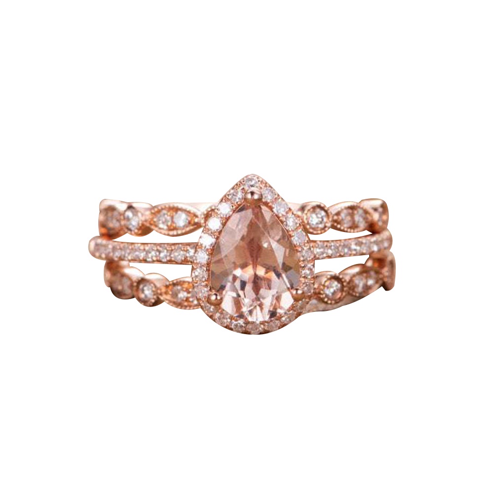 Hu Hu Hu Hu Hu Alat Bantu Pasang Kacamata♡ 3pcs / Set Cincin Susun Bentuk Pir Hias Berlian Imitasi Untuk Wanita