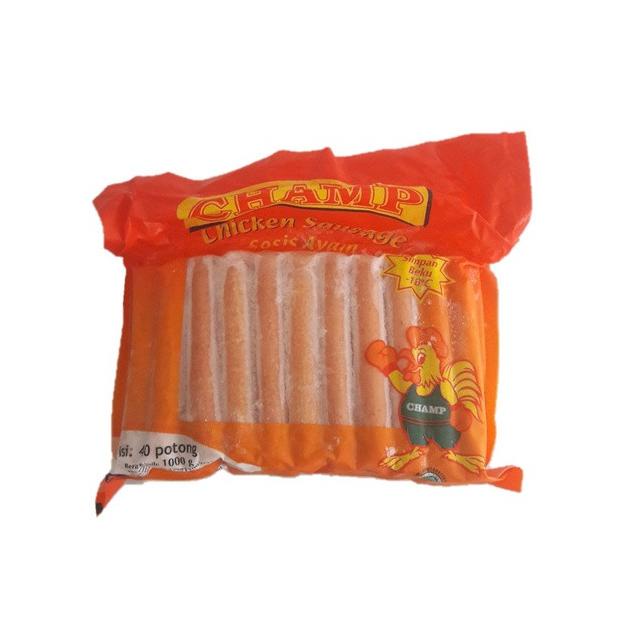 

MAKANAN BEKU / CHAMP CHICKEN SAUSAGE / SOSIS AYAM 40PCS 1KG NON COD