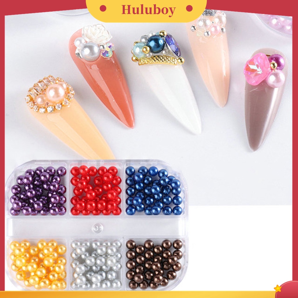 Huluboy Huluboy♡ 1 Kotak Manik-Manik Mutiara Imitasi 3D Bahan ABS Warna-Warni Untuk Dekorasi Nail Art