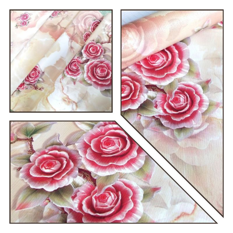 Wallpaper Stiker Dinding Warna Bercak Coklat Putih Motif Bunga Mawar Merah Elegan Modern