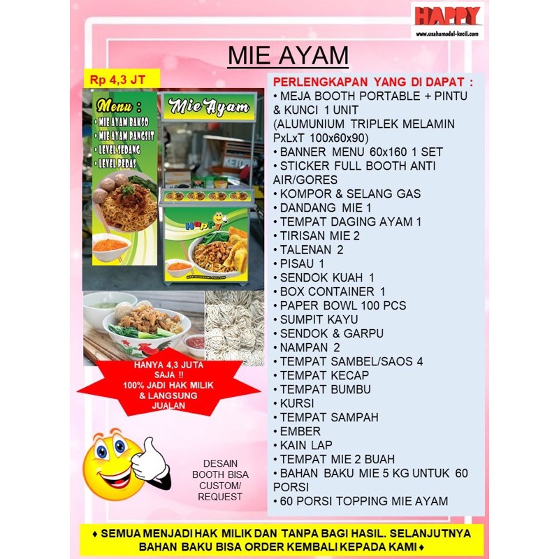 PAKET USAHA FRANCHISE MAKANAN MIE AYAM BAKMI HALAL VIRAL ENAK - GEROBAK BOOTH PORTABLE KEMITRAAN