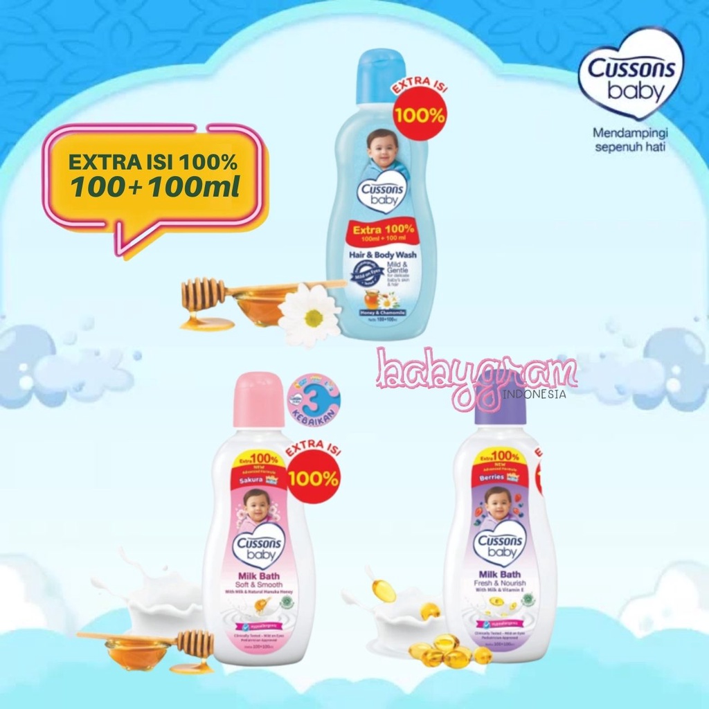 Cussons Baby Hair and Body Wash / Milk Bath 200ml / 100+100ml Sabun Mandi Bayi Anak Liquid Soap