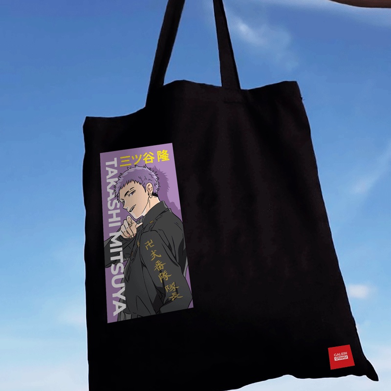 TOKYO REVENGERS Totebag Kanvas Premium / MITSUYA TAKASHI / Totebag Hitam Resleting / Totebag Anime Terbaik