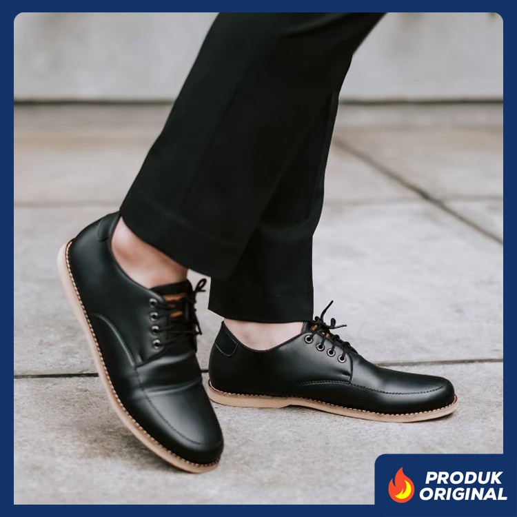 GAIN BLACK ORIGINAL x JOEY Sepatu Formal Hitam Tali Pria Pantofel Kerja Kantor Dinas Resmi Guru Kantoran Wisuda Kuliah Pesta Pernikahan Kondangan Nikah Undangan Wedding Modern Oxford Casual Derby Semi Kulit Premium JYF Footwear Keren Terbaru Kekinian