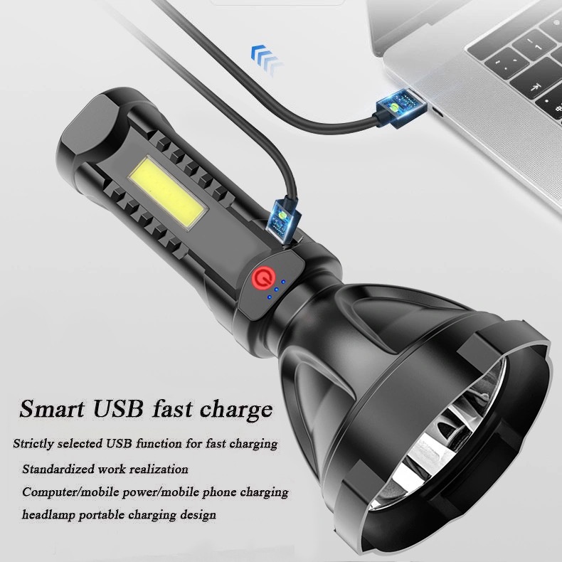 Lampu Senter Genggam Multifungsi Anti Air Diameter Besar USB Rechargeable Untuk Outdoor / Darurat / Hiking / Camping