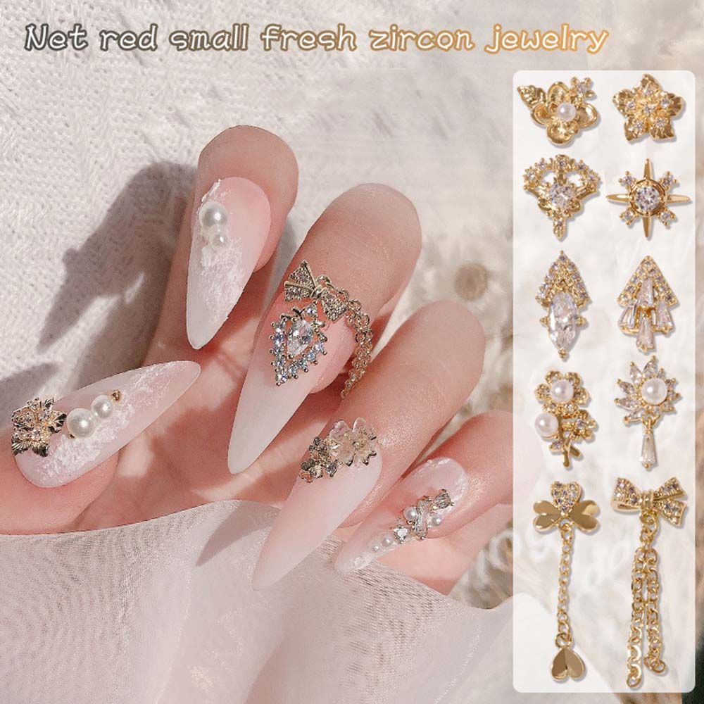 Liontin Mutiara Berlian Imitasi Bentuk Bunga Clover Pita Gaya Jepang Untuk Dekorasi Nail Art Manicure