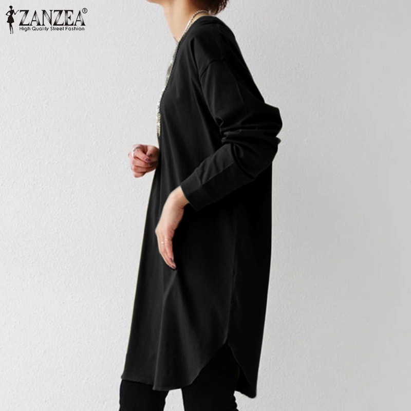 ZANZEA Women Loose Casual Full Sleeve Crew Neck Fashion Top Autumn Shirt Blouse