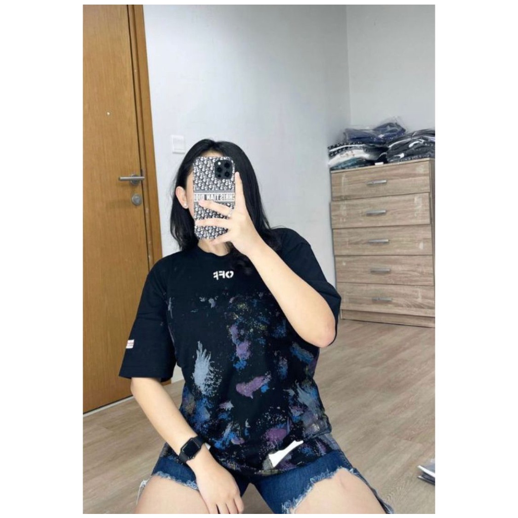 T-Shirt Off White Galaxy Printing Basis Wanita - Pria l Kaos Off White Gradient Full Lebel Premium Quality