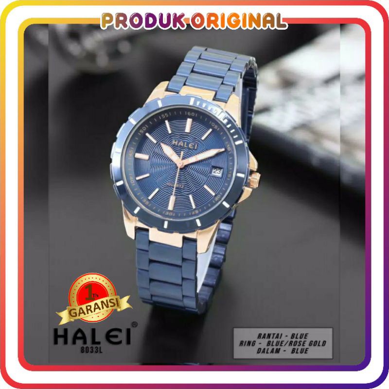 COD JAM TANGAN WANITA HALEI ORIGINAL 8033 TANGGAL AKTIF WATER RESISTANT STAINLES STEEL