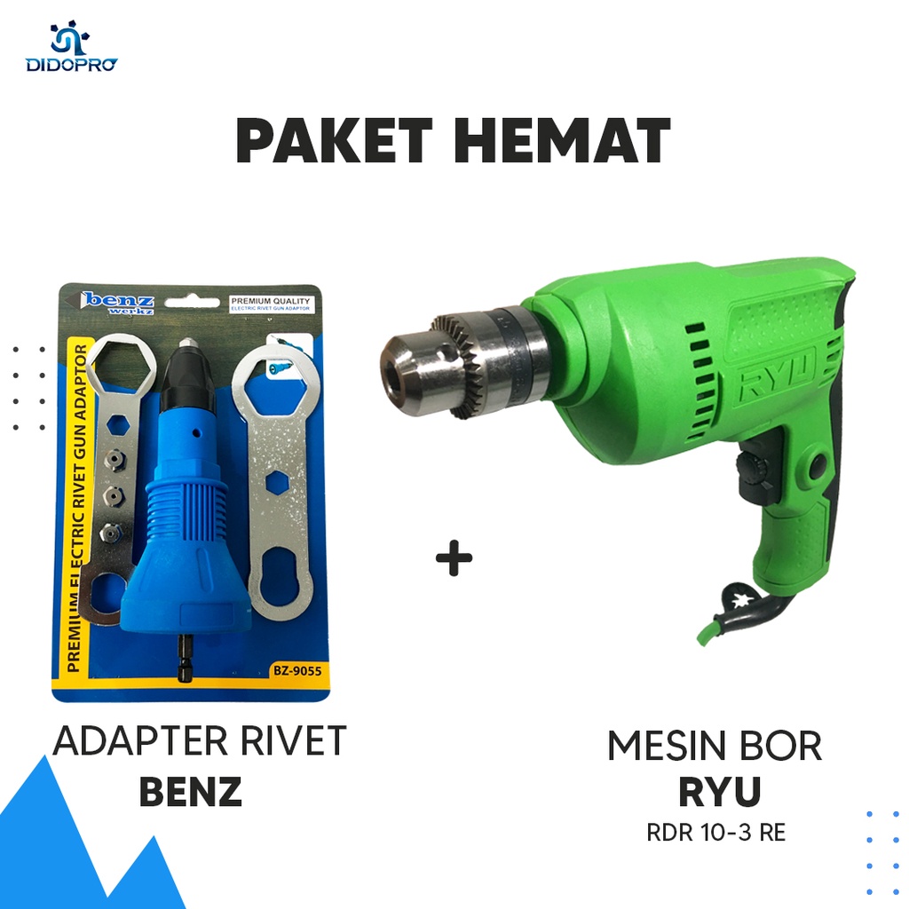 Paket Rivet Gun Adapter Tang Rivet Elektrik Bor Listrik 10mm Mesin Bor Tangan Ryu