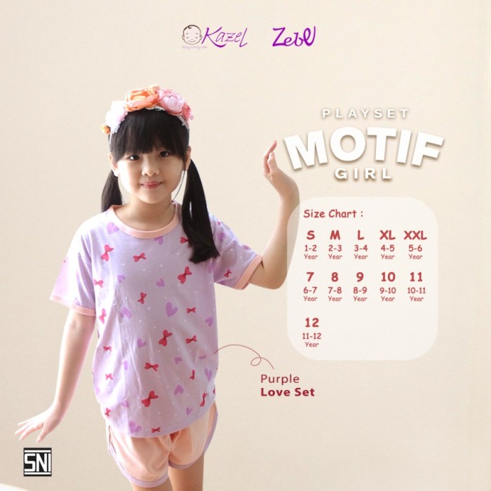 KAZEL ZEBE Play Set Setelan Anak Perempuan 6-11Thn Kaos Lengan Pendek