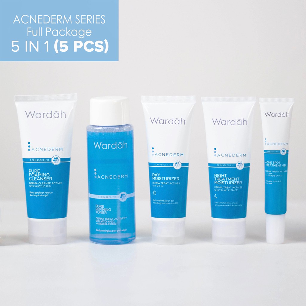 Paket Wardah Acnederm Series Complete Package - Paket Acne Skin Care Wardah-5 in 1 (5pcs)