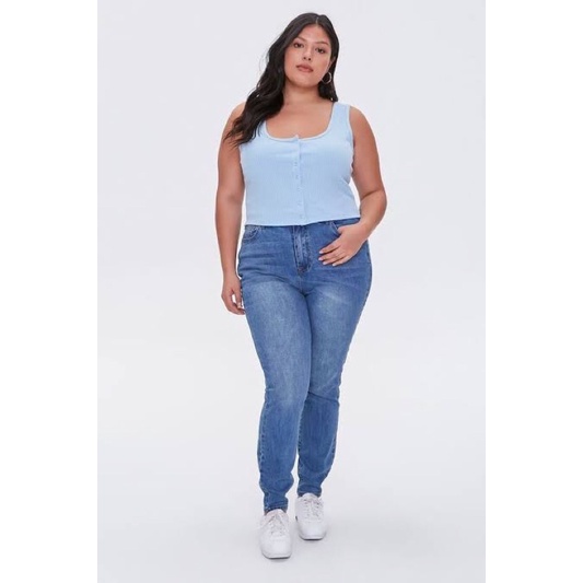 forever 21 plus blue ribbed button down tank top