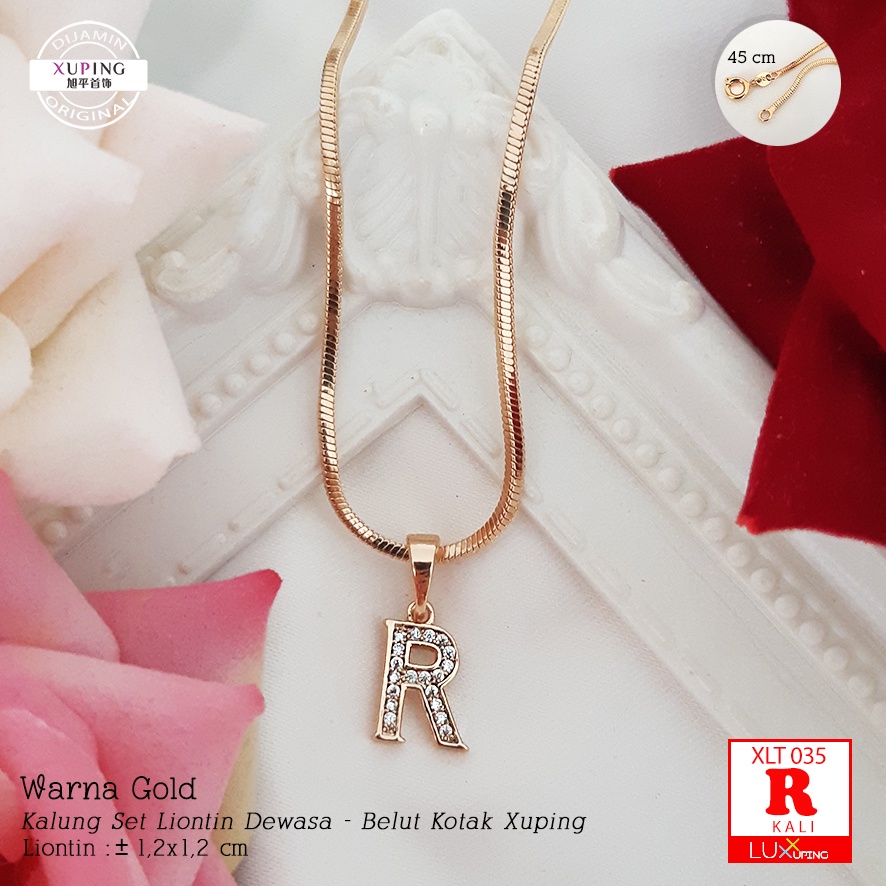 XLT 035  Kalung Xuping Huruf Abjad Inisial Nama Sirkon Perhiasan Lapis Emas Premium Luxx Xuping