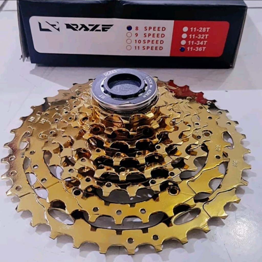 TERMURAH!!! Sprocket Sepeda 8 Speed 11-36 T Cassete / RAZE Gold / Realpict