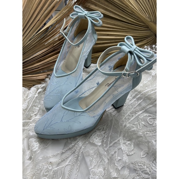 sepatu vilea babyblue pita sepatu wanita sepatu wedding shoes 9cm tahu