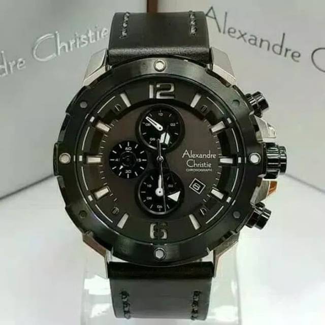 JAM TANGAN PRIA ALEXANDRE CHRISTIE AC 6410 COWOK KULIT BLACK SILVER