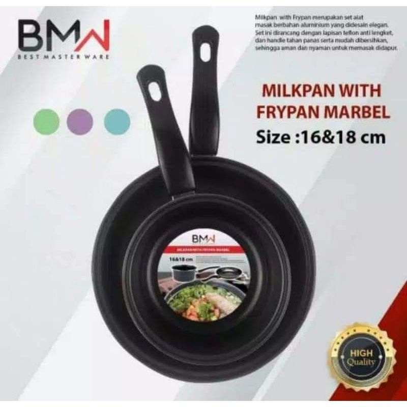 COD - PAKET HEMAT FRY PAN & MILK PAN BMW SET 2PCS , fry pan 2 in 1