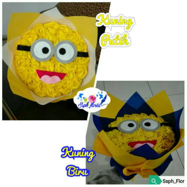 Buket bunga flanel karakter minion