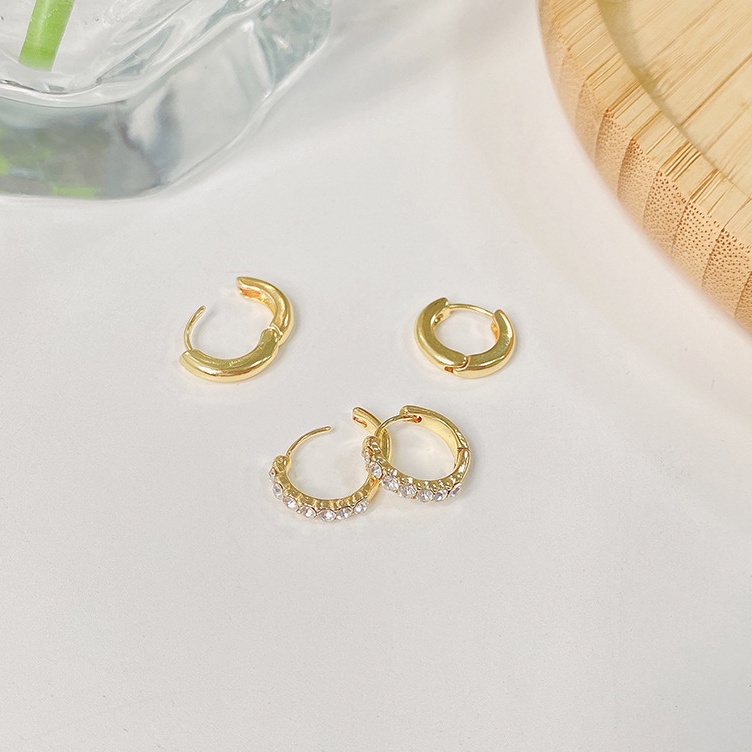 Anting Hoop Kristal Warna Emas Dan Silver Untuk Wanita