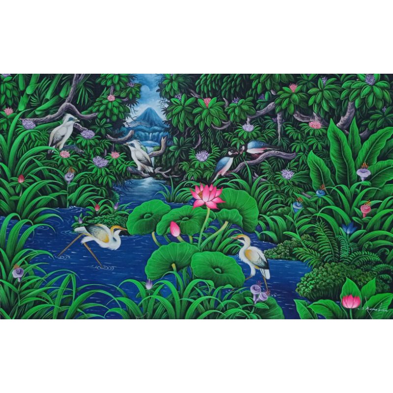 Lukisan burung jalak putih bali lukisan alam binatang indah bagus