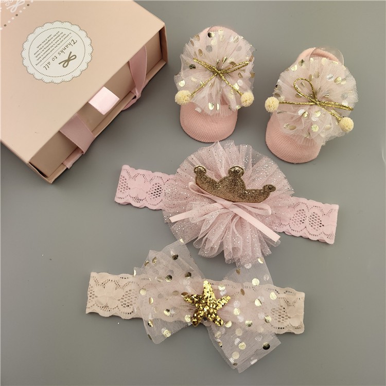 Kado Bayi Baru Lahir Hampers Newborn Bandana Kaos Kaki Bayi Lucu / Giftset Bandana Kaos Kaki Newborn-Pink 16