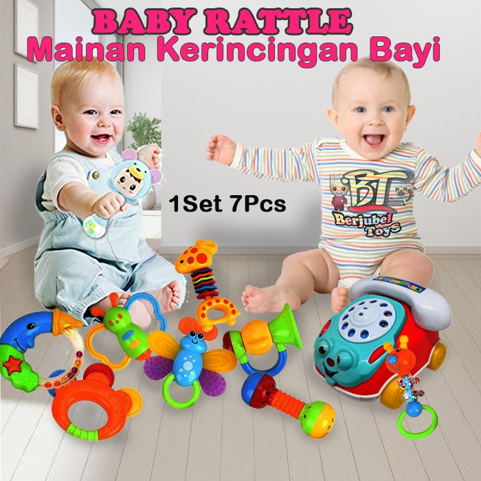 MAINAN BAYI BABY 3 6 12 BULAN KERINCINGAN BAYI ISI 7 PCS MAINAN BAYI PEREMPUAN LAKI LAKI RATLE BAYI 