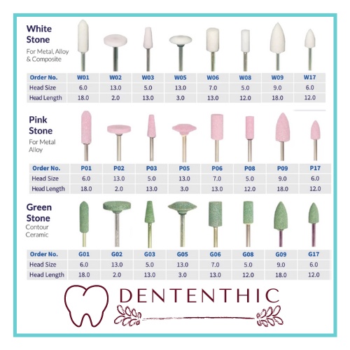 Dental Stone Bur / Dental stone putih pink hijau / White Pink Green Bur Stone Mata Bur Poles Gigi