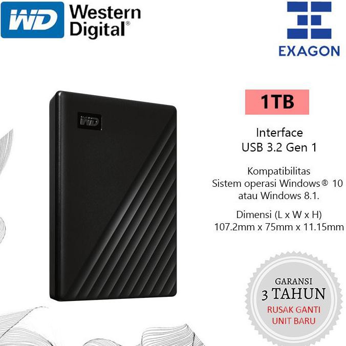 Wd My Passport 1TB Black - 2.5 "External Hard Drive HDD - Black