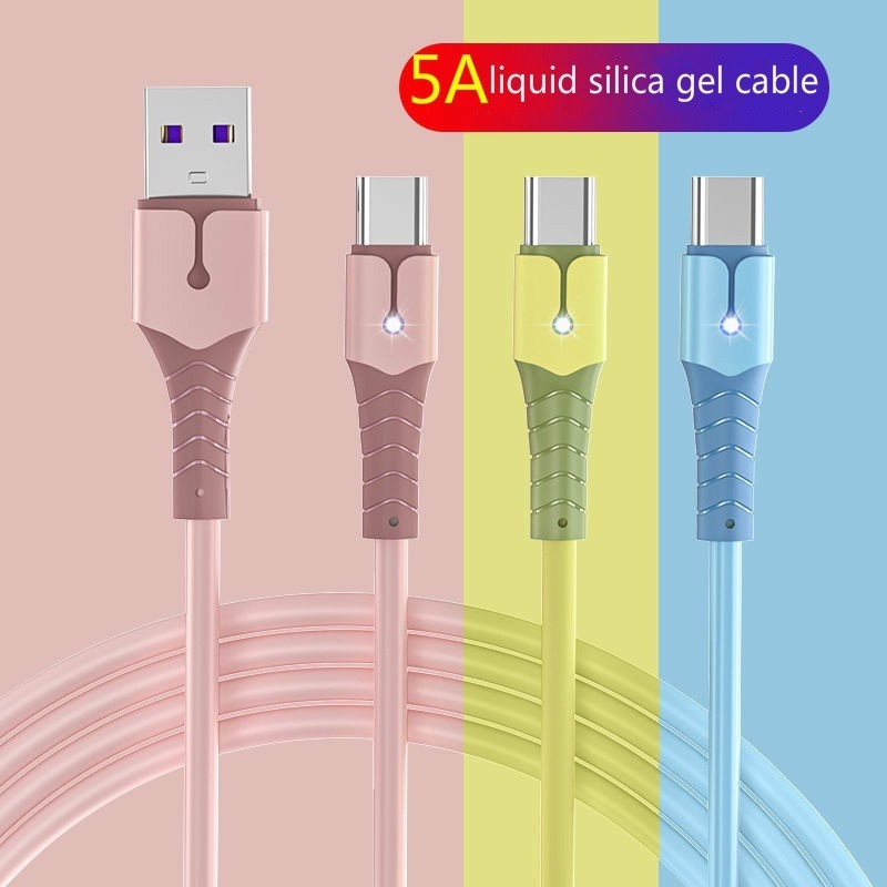 5a Kabel Data / Charger Micro USB / Type C / Lightning Bahan Silikon Panjang 1M / 2M Dengan Lampu Untuk IPhone / Android