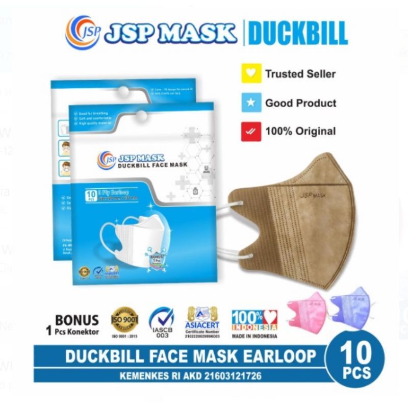 MASKER DUCKBILL JSP SACHET 3PLY ISI 10PCS || MASKER DUCKBILL WARNA || MASKER EARLOOP || SURGICAL MAS